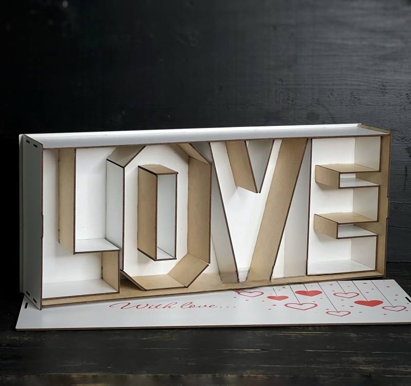 Прямокутний бокс Love з дизайном №2, білий, 50х21х9 см