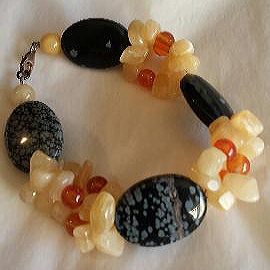 Obsidian Bracelet with Precious Stones