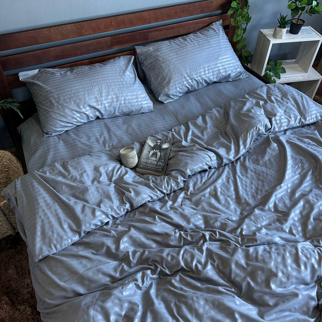 Постільна білизна в смужку Soft Сірий полісатин