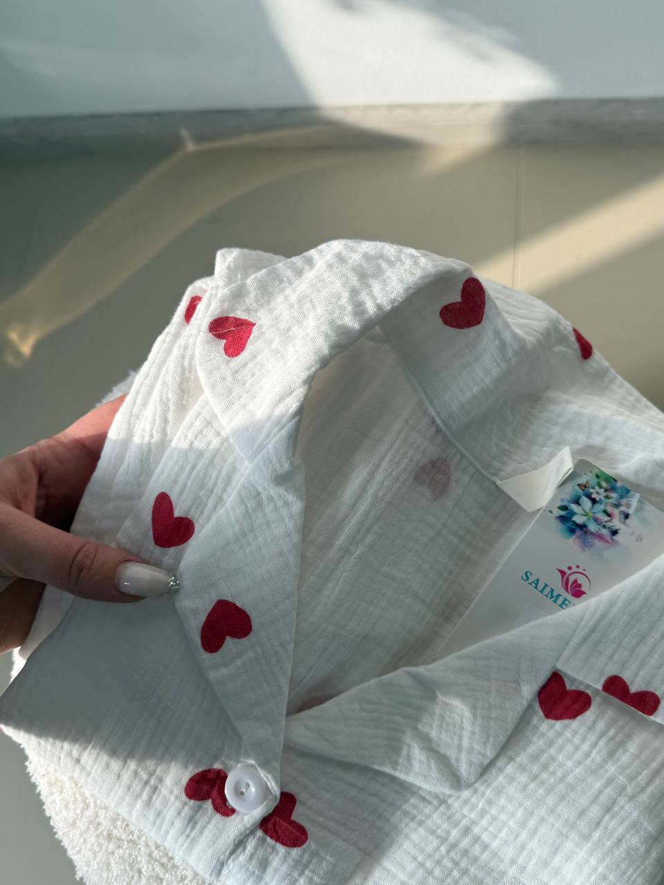 ПІЖАМА МУСЛІН З СЕРДЕЧКАМИ