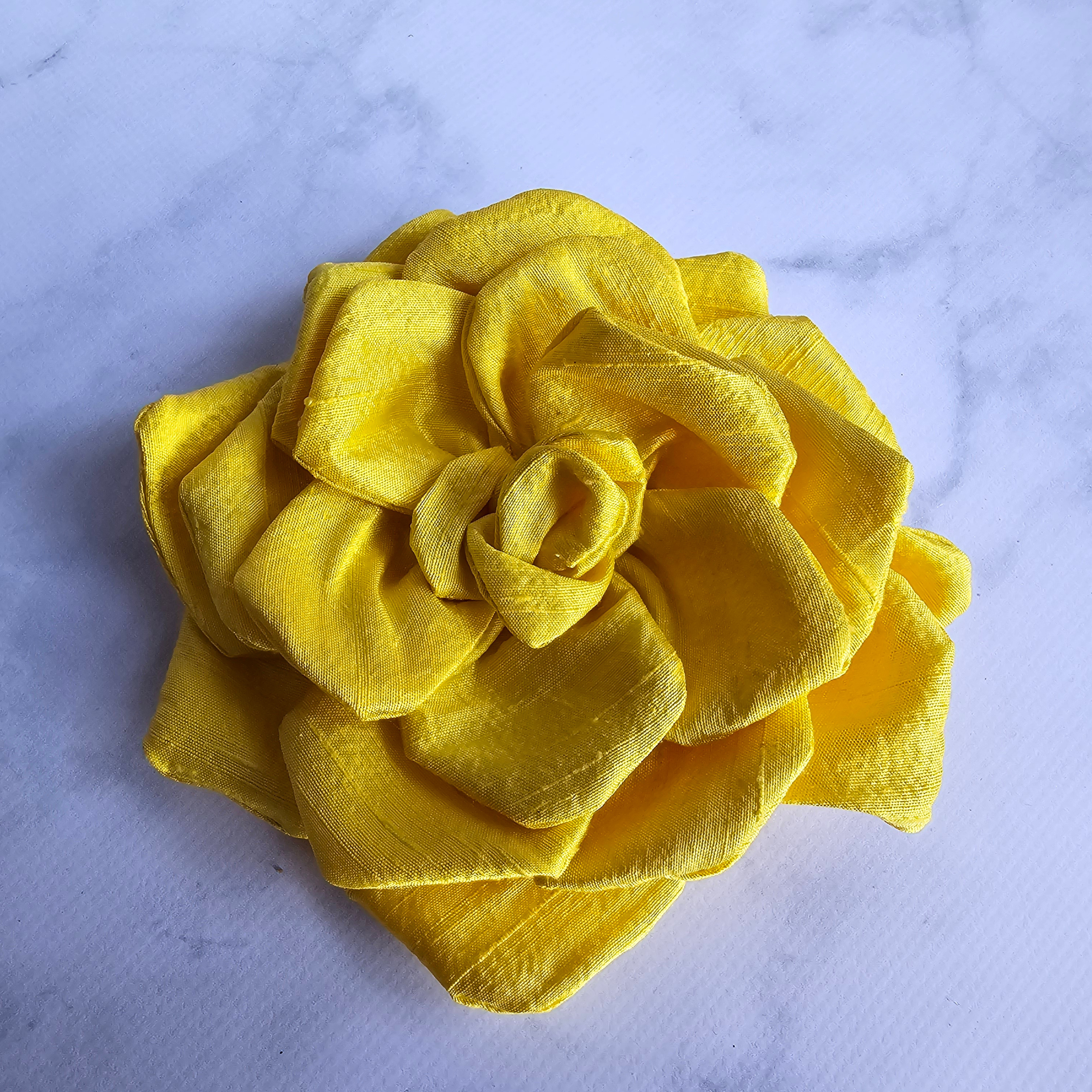 Silk Flower Brooch Yellow Rose