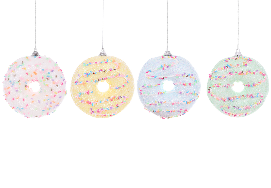 Ялинкова прикраса Донат 10см, прикрашений бісером та гліттером, 4 дизайни J88-055