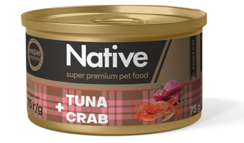 Native Tuna with Crab Adult Cat - натуральний консервований корм з тунцем і крабом для котів, 75г