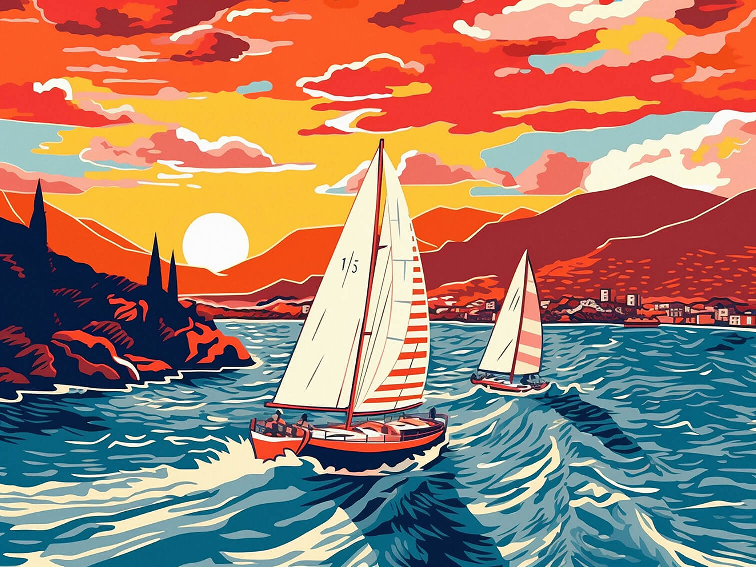 Sunset Regatta, 60x80 cm, original acrylic painting on canvas