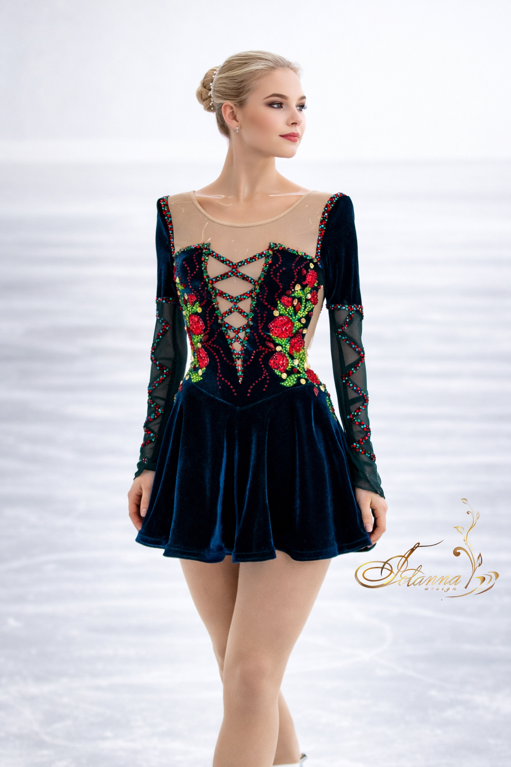 Exquisite Emerald Ice Skating Dress with Roses