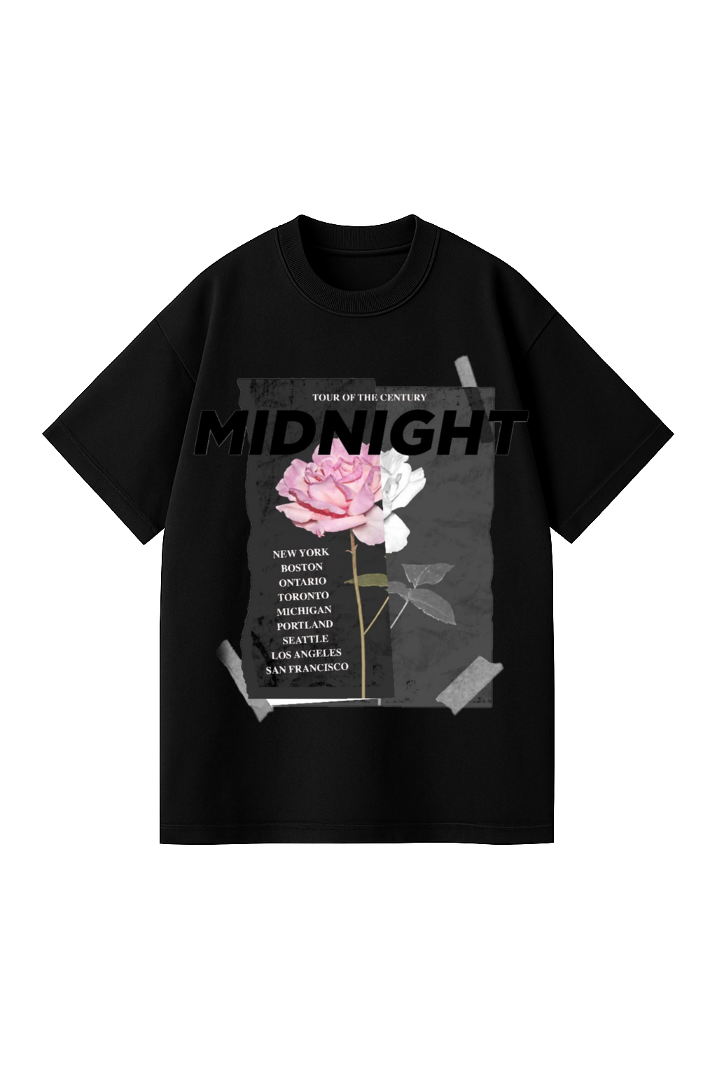 ФУТБОЛКА ОВЕРСАЙЗ ЧОРНА З ПРИНТОМ "ТРОЯНДА 1"