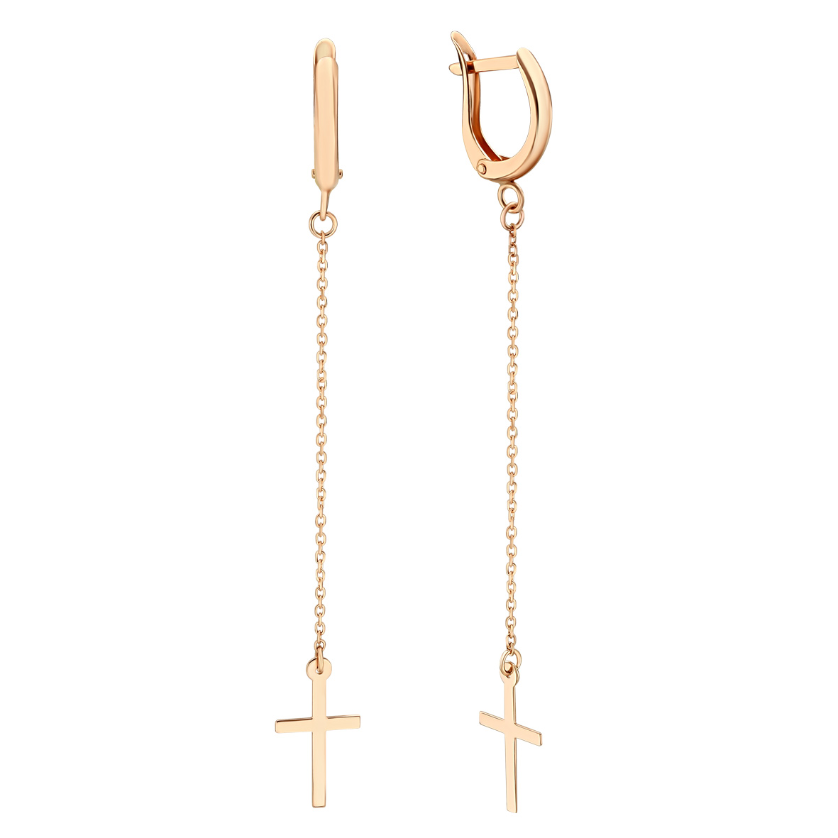 Goldene Hängeohrringe „Faith“ mit Kreuz – 585er Rotgold