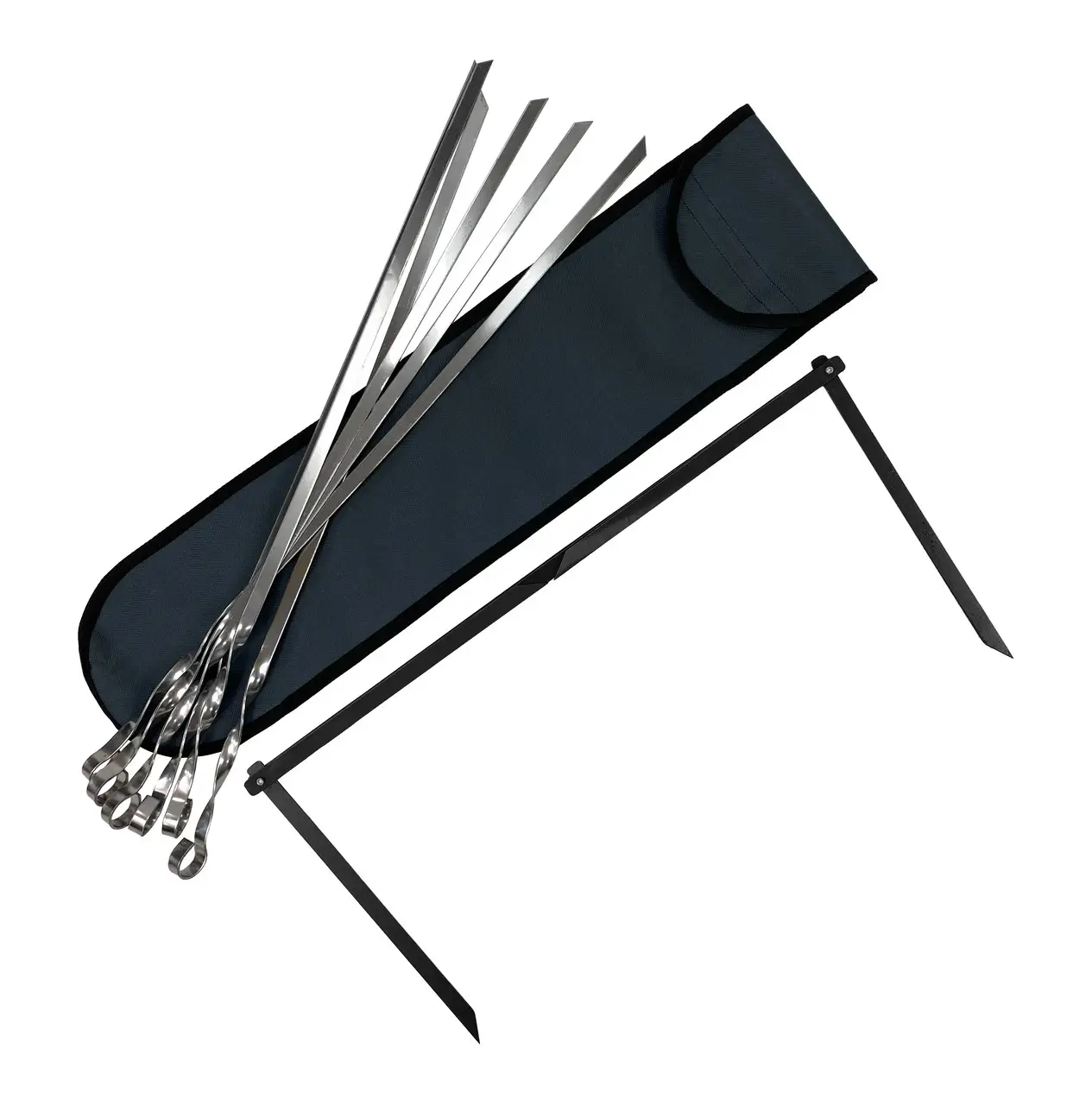 Набір шампурів сталевих 560х10х2мм 6шт з підставкою в чохлі