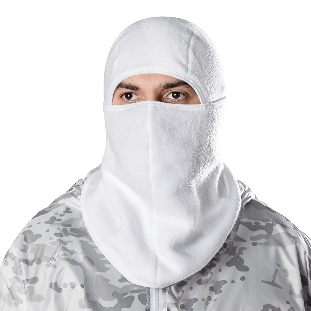 Тепла зимова маскувальна флісова балаклава "Pro Fleece 230 White" від українського бренду "CAMOTEC".