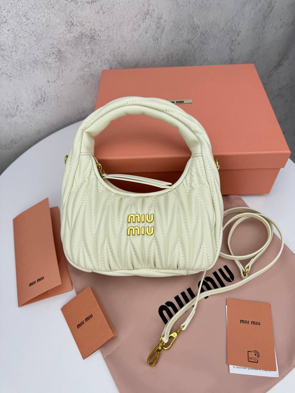 Miu Miu Wander Matelassé Nappa Leather Mini Hobo Bag White