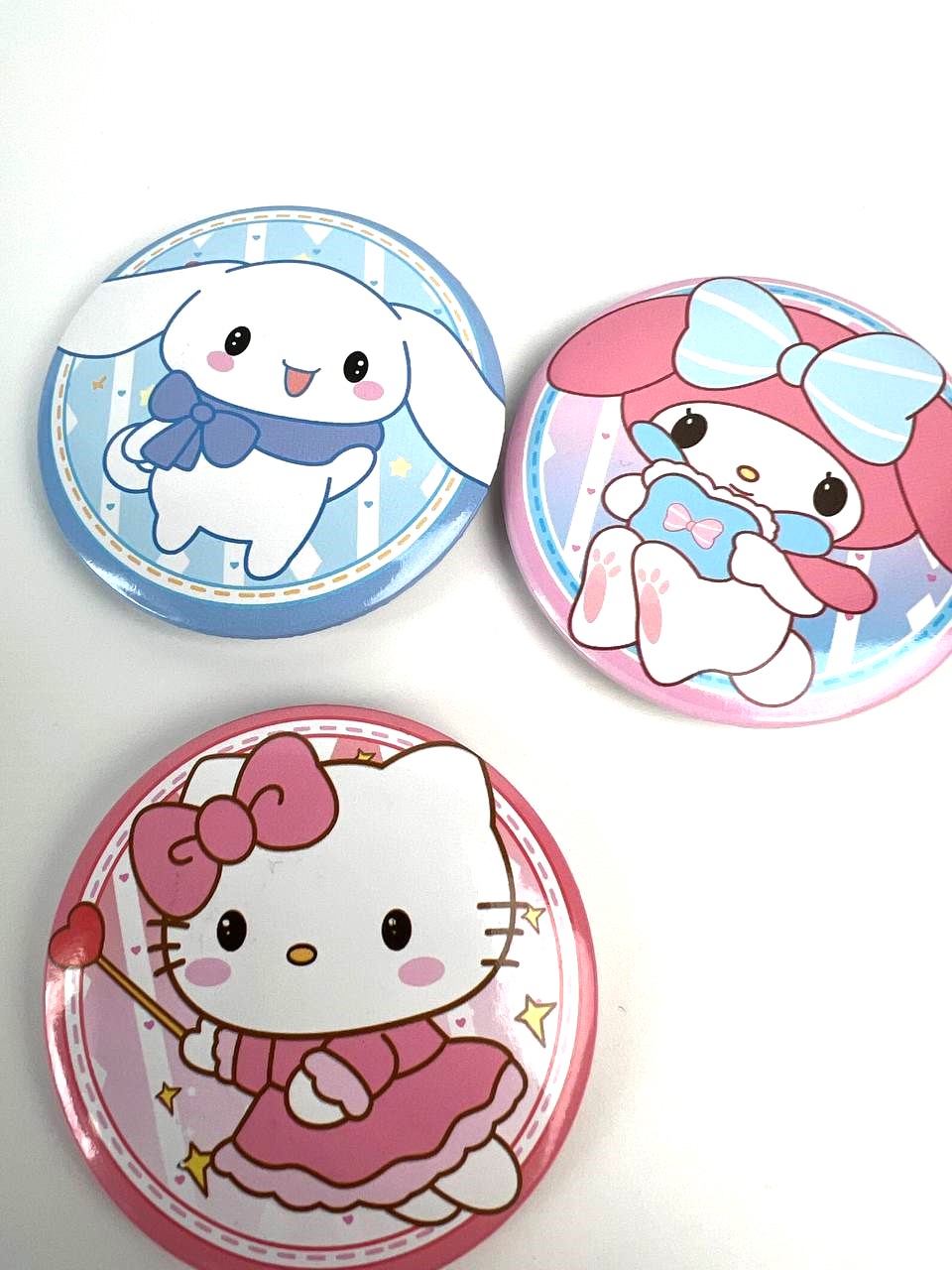 Значки круглі з Sanrio Мелоді, Кітті та Сінаморол, 3 шт
