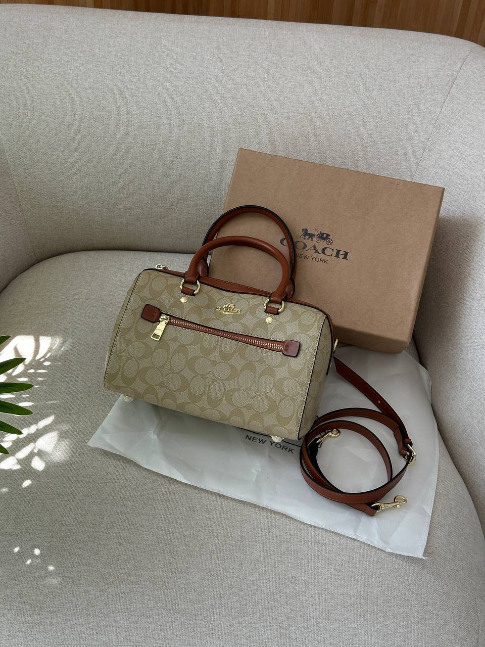Coach Rowan Satchel In Signature Canvas Beige/Ginger