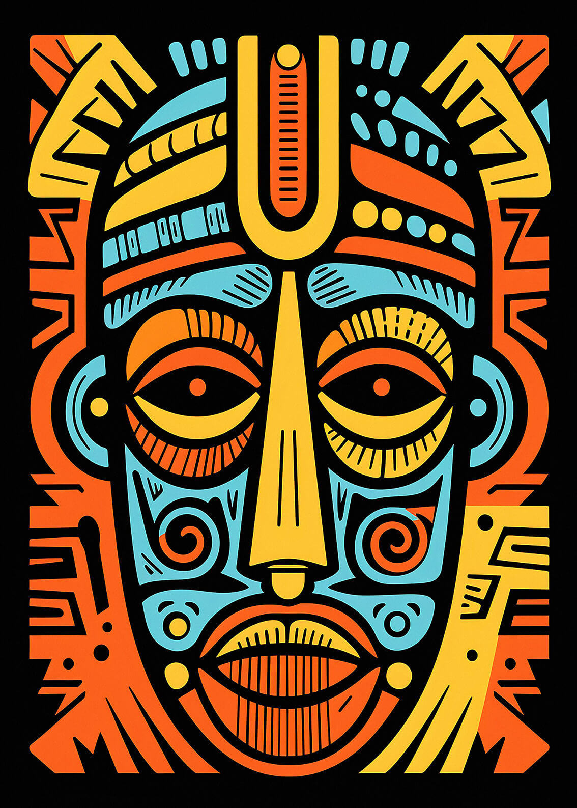 African Mask XVI, 42x30 cm original acrylic painting on paper