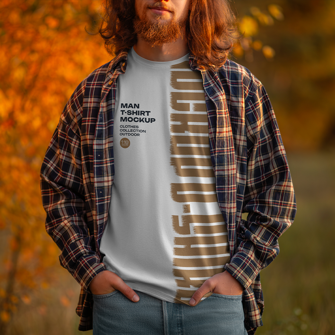 4 Mockups of Men's T-Shirt at the Sunset Outdoor. vol.02