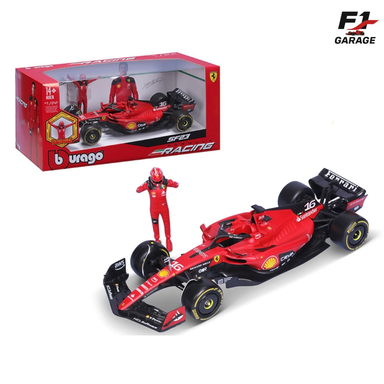 Bburago Ferrari SF-23 Charles Leclerc, 1:24, 2023 + driver figure