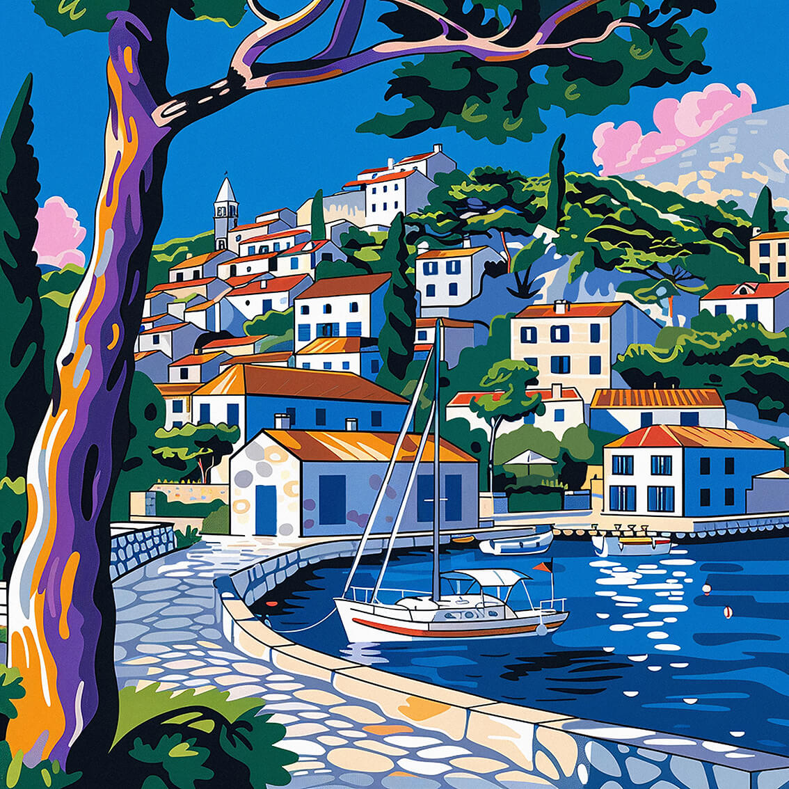 Hvar Island, 120x120 cm, original acrylic painting on canvas