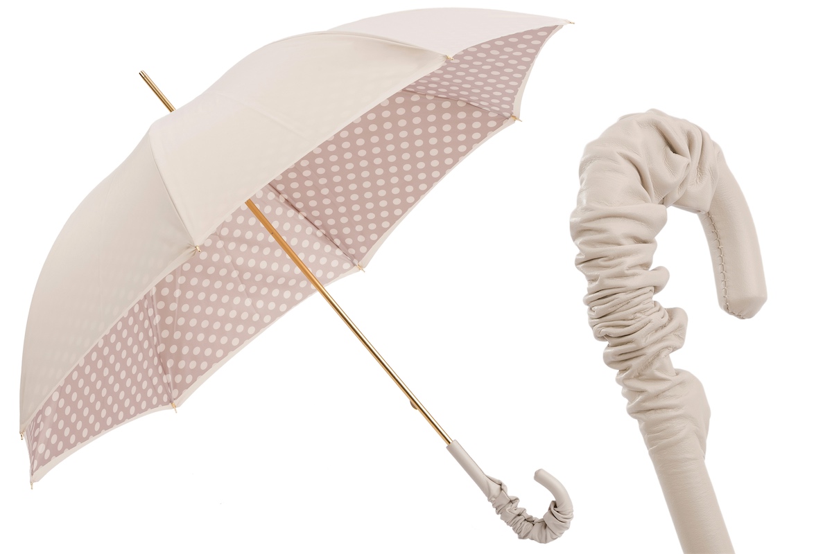 Парасолька Pasotti «Ivory Polka Dot» — італійська ручна робота, шкіряна ручка