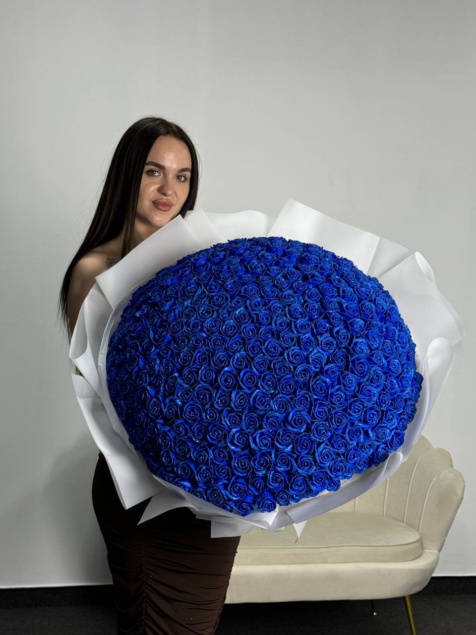Синій букет на 301 троянду з блискітками💙✨