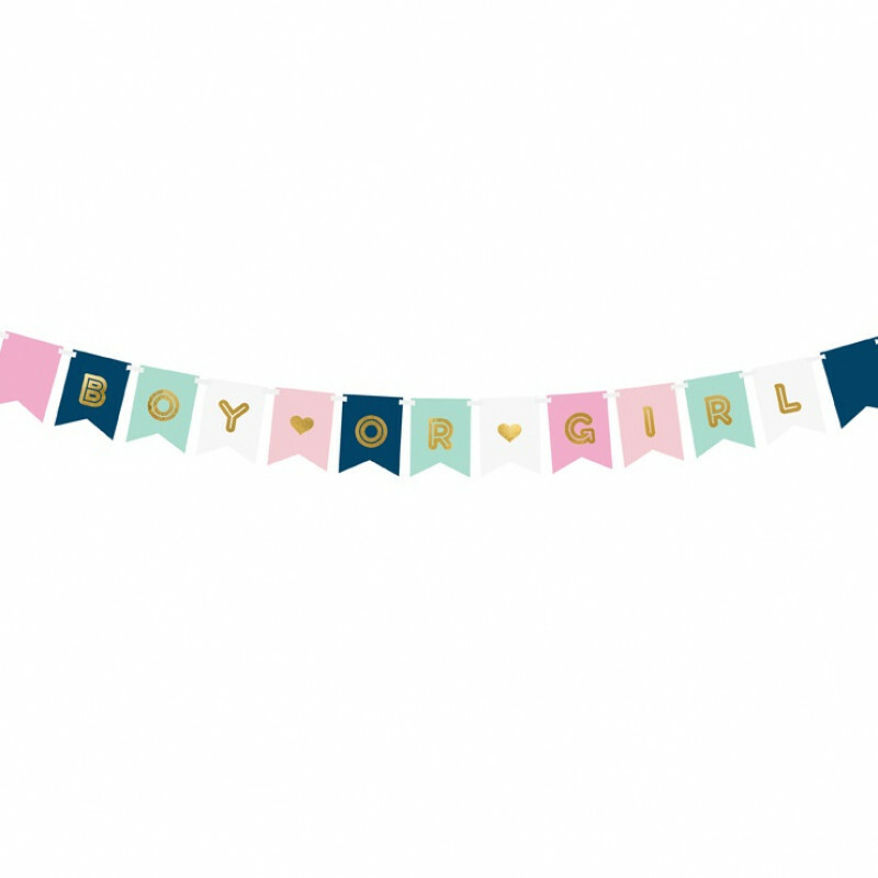 Прапорці різнокольорові із золотими літерами boy or girl