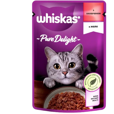 Вологий корм для котів Віскас (Whiskas) з яловичиною в желе, 85 г