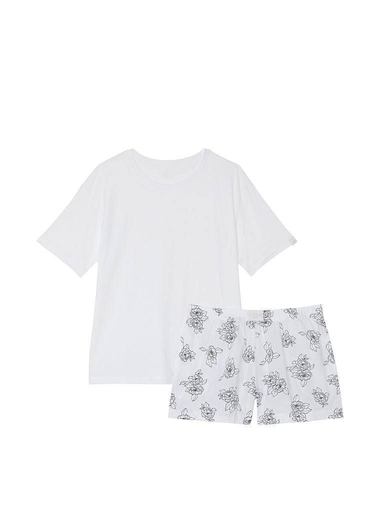 Піжама Cotton Sleep Shirt Short Set White Floral