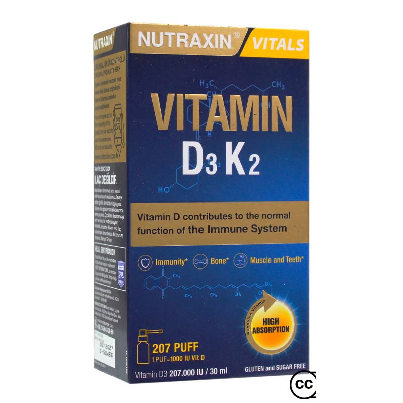 Vitamin D3 K2 Spray – 30 mL | 1000 IU D3 + 25 mcg K2 for Bone, Muscle & Immune Health