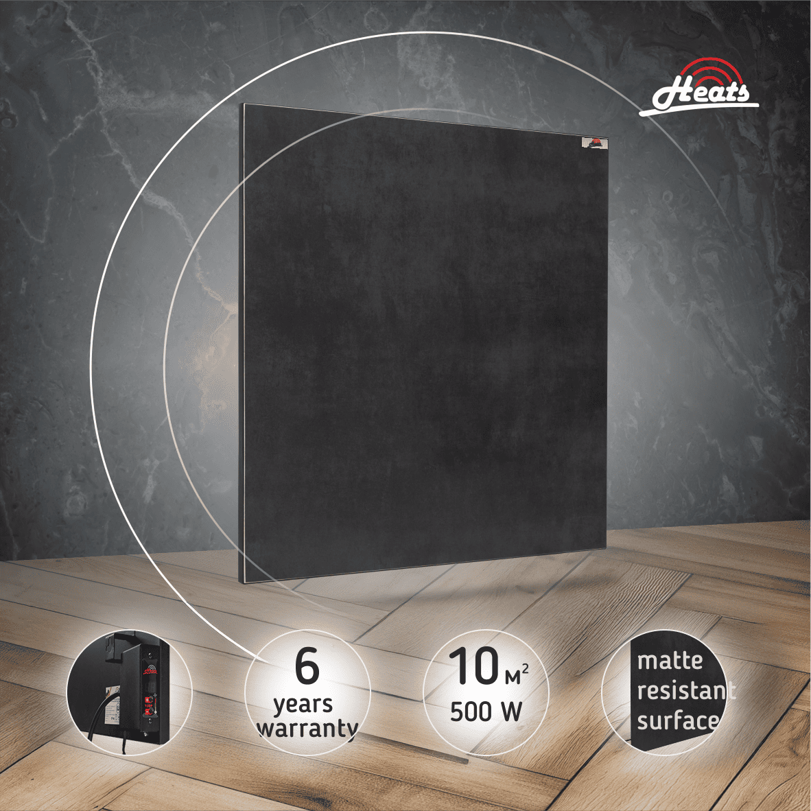 Ceramic Heater Heats 500 Anthracite with Thermostat