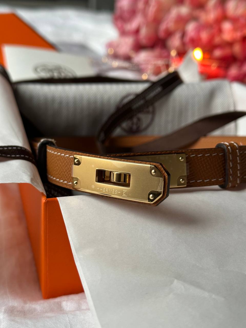 Hermes Kelly 18 Belt Brown Leather