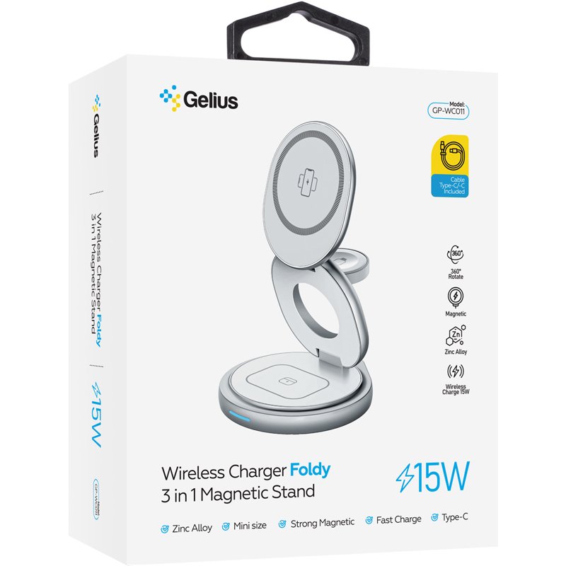 Бездротовий зарядний пристрій Gelius Foldy 3в1 15W GP-WC011 White