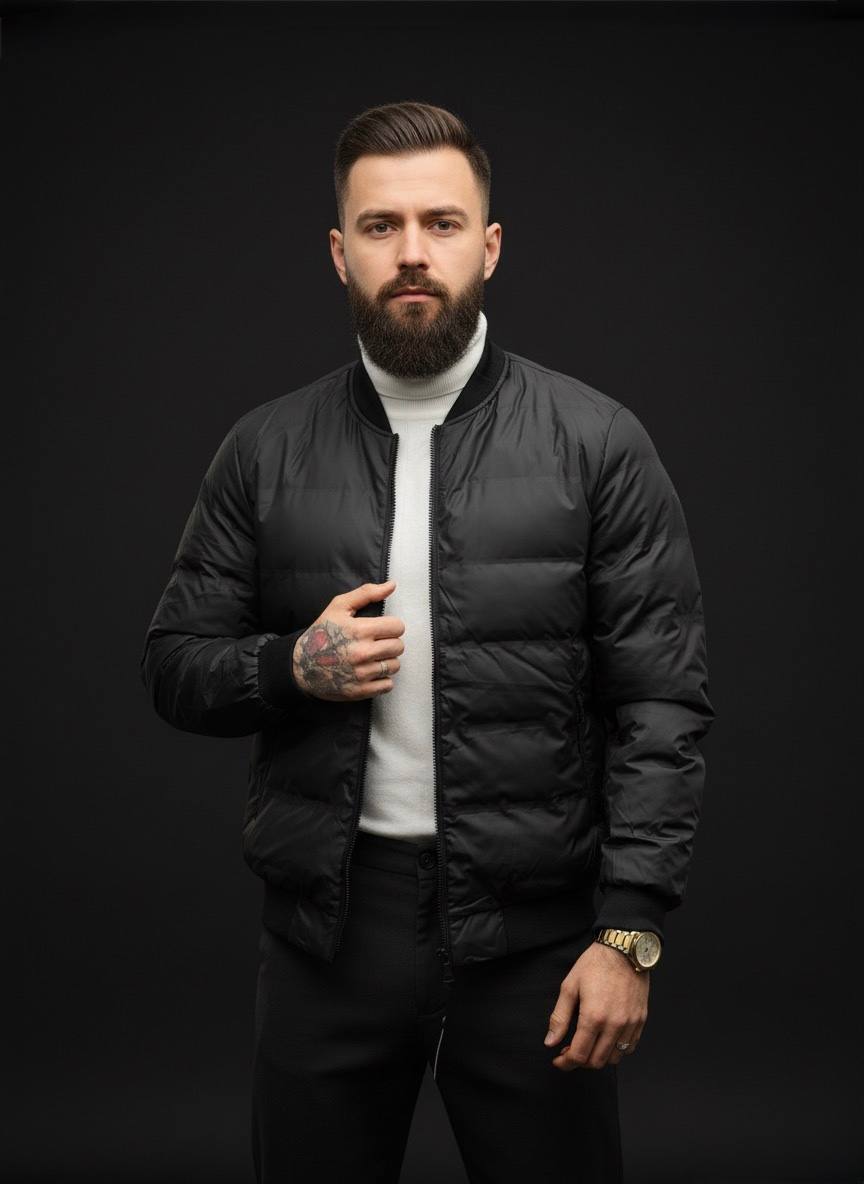 Демісезонна чоловіча куртка: стильний чорний бомбер, преміум якість для весни та осені. Офіційний сайт