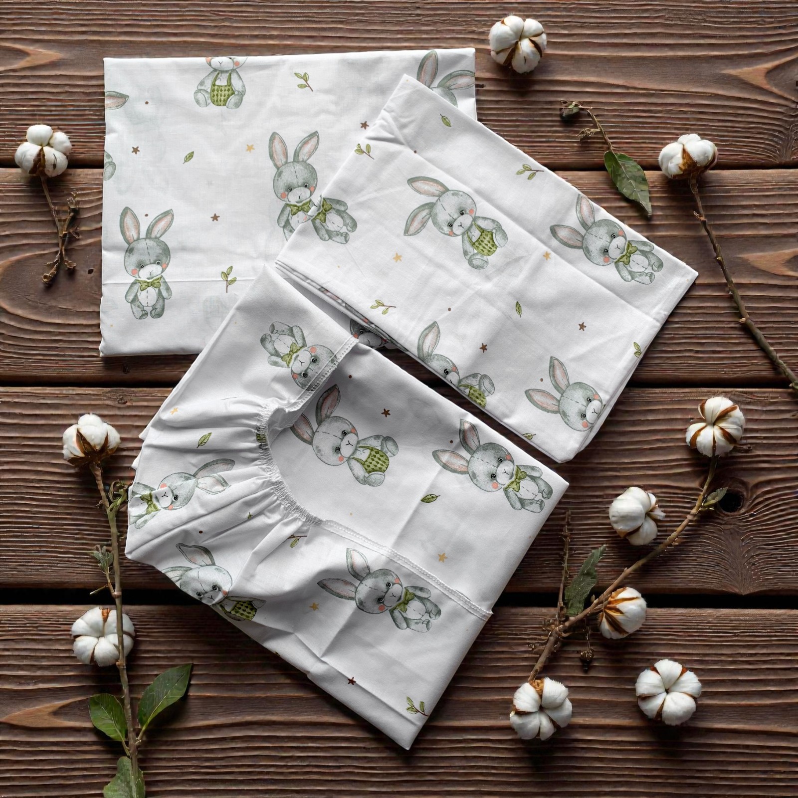 Постільна білизна з польської бавовни 3 в 1 Зайчик на білому