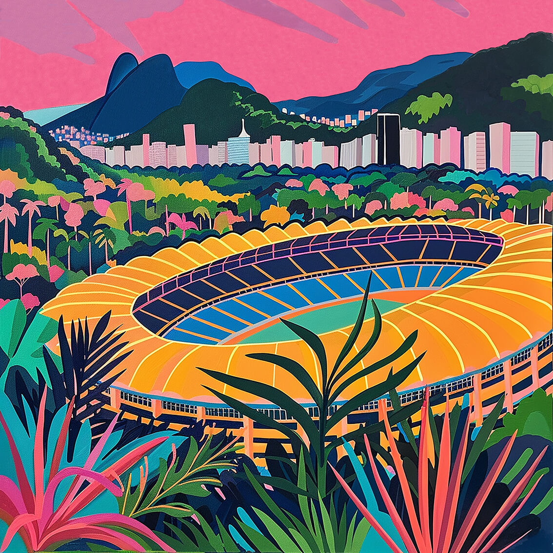 Maracana Stadium, 60x60 cm, original acrylic painting on canvas