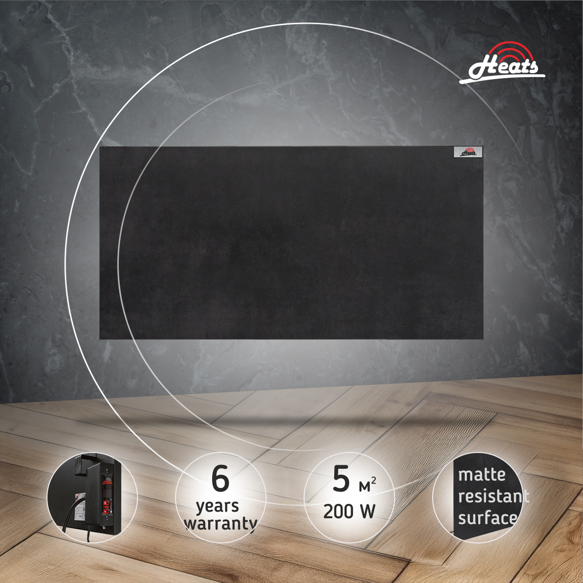 Ceramic Heater Heats 200 Anthracite with Thermostat