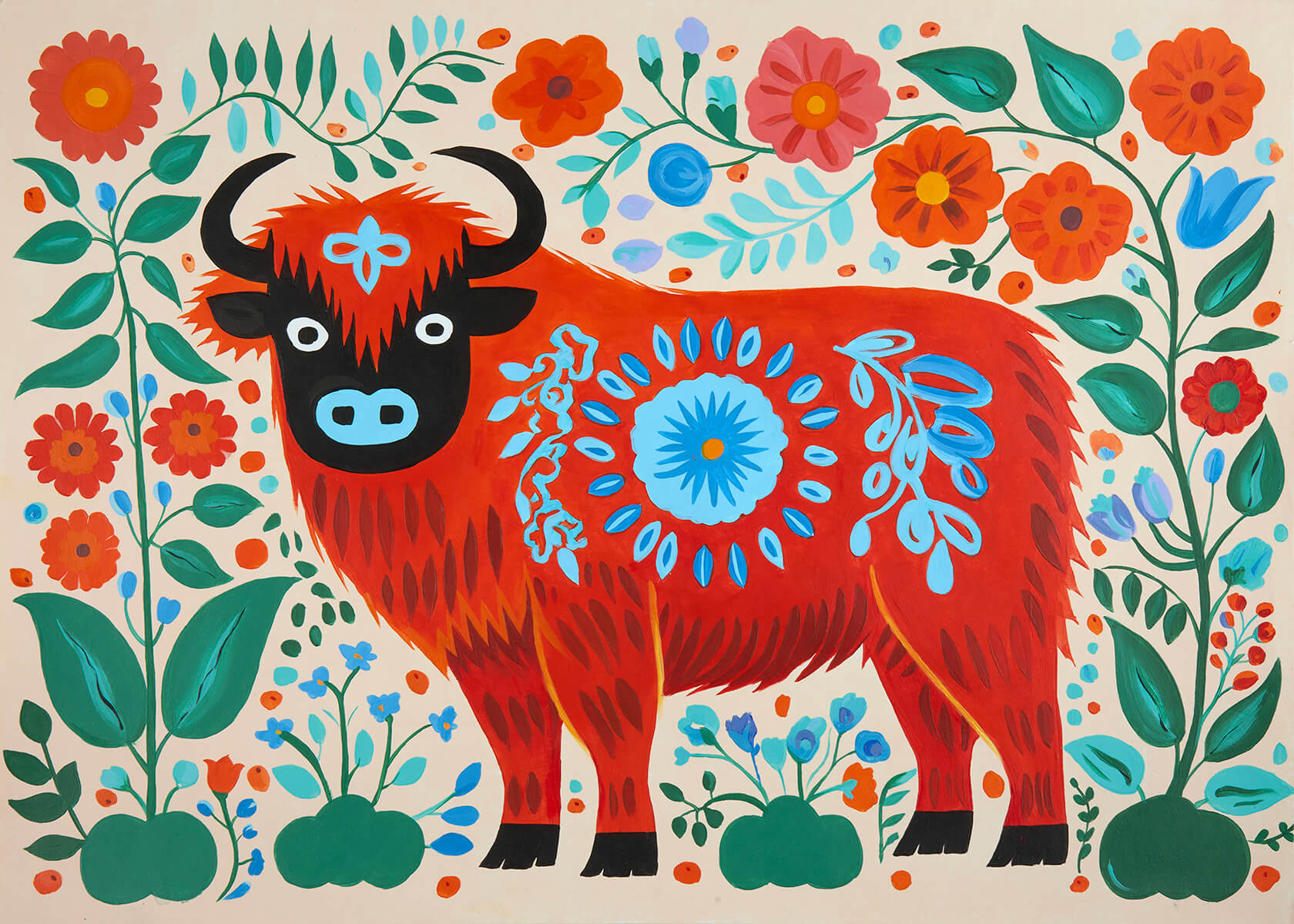 Fairy Bull, 30x42 cm original acrylic painting on paper