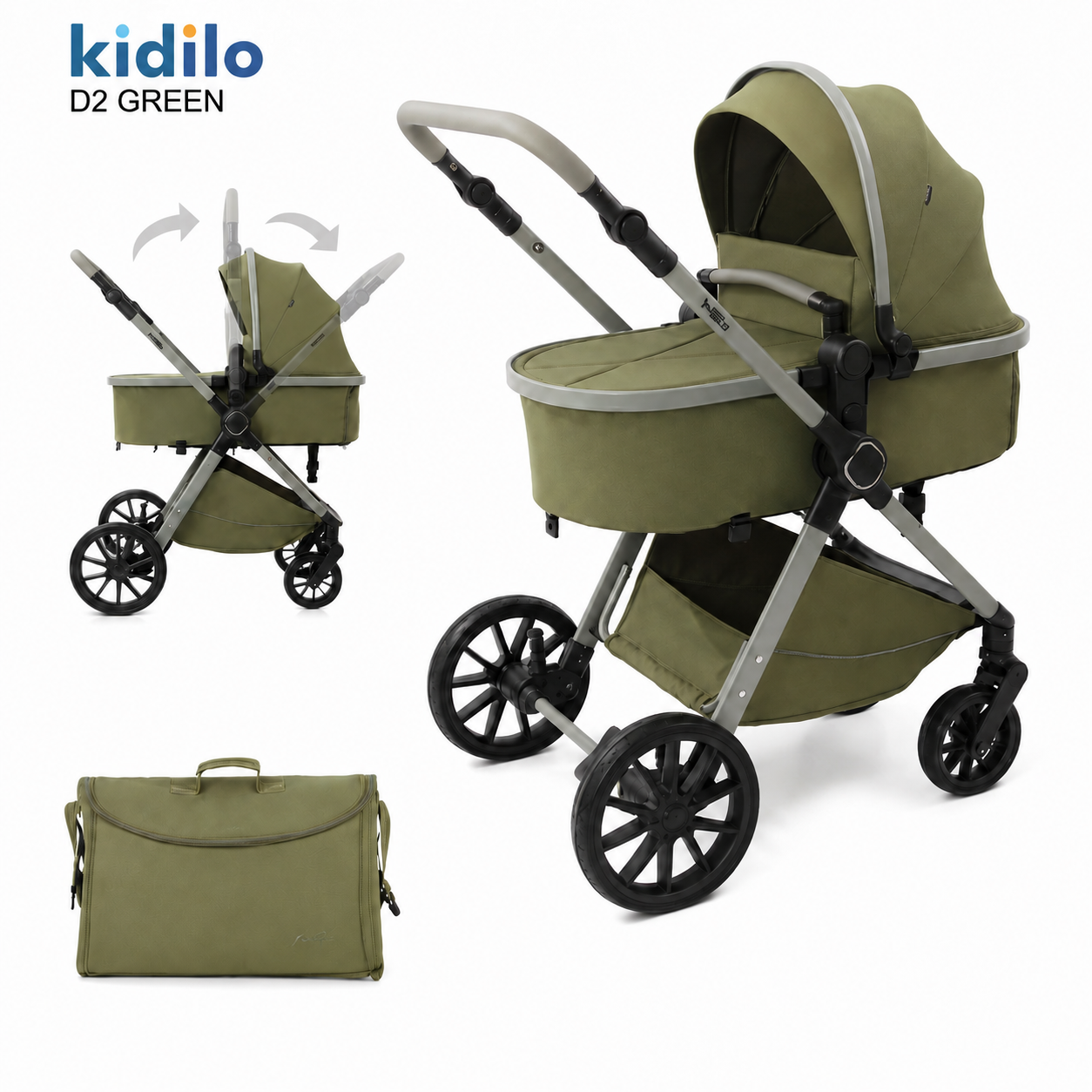 Коляска-трансформер Kidilo D2 Green