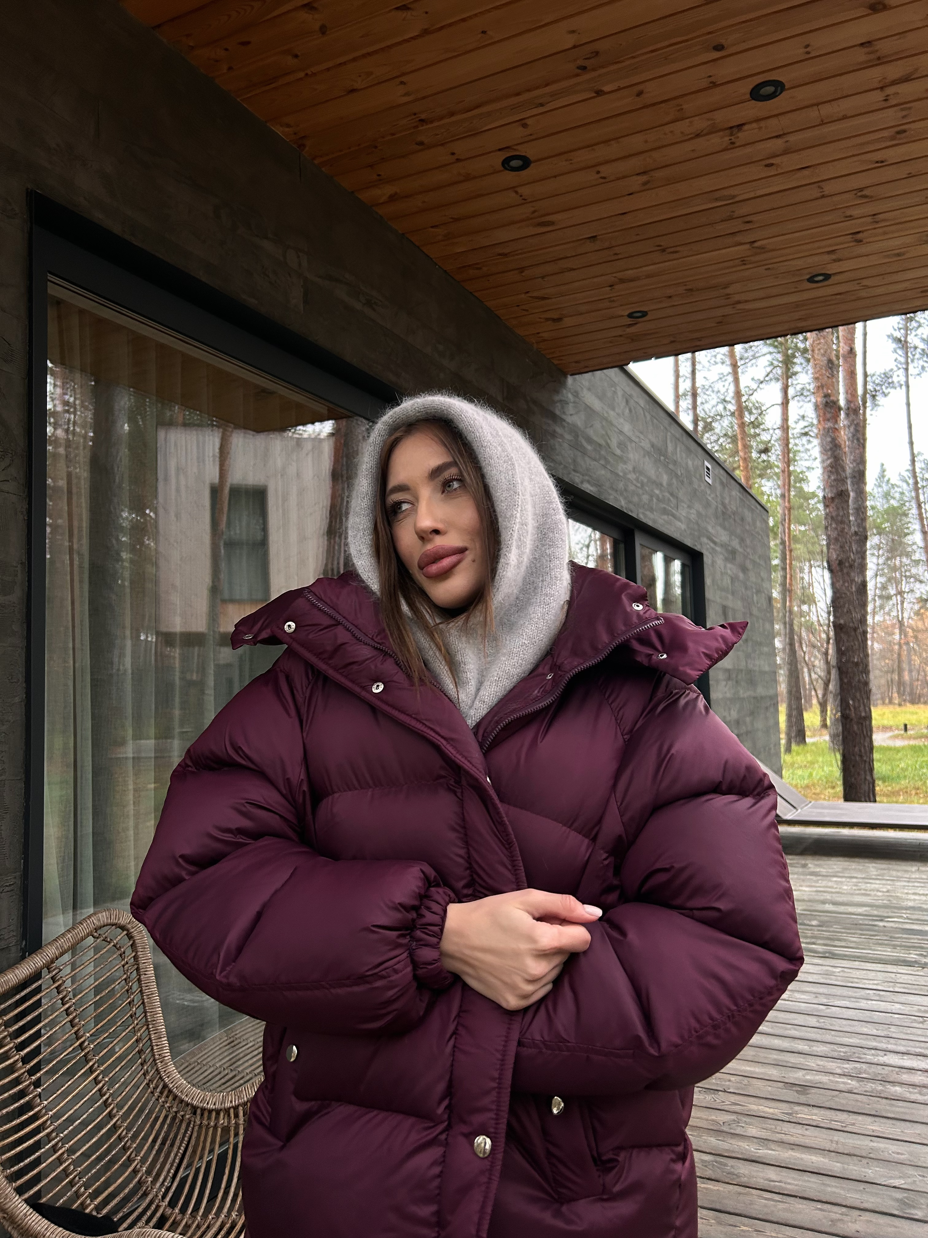 Капор ангоровий з відворотом сірий