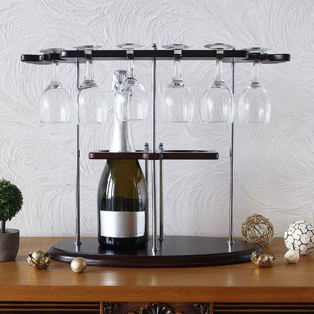 Підставка для вина на 2 пляшки та 6 келихів дерев'яна, SS11663