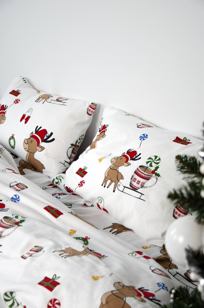 Постільний комплект Фланель преміум Олені на білому