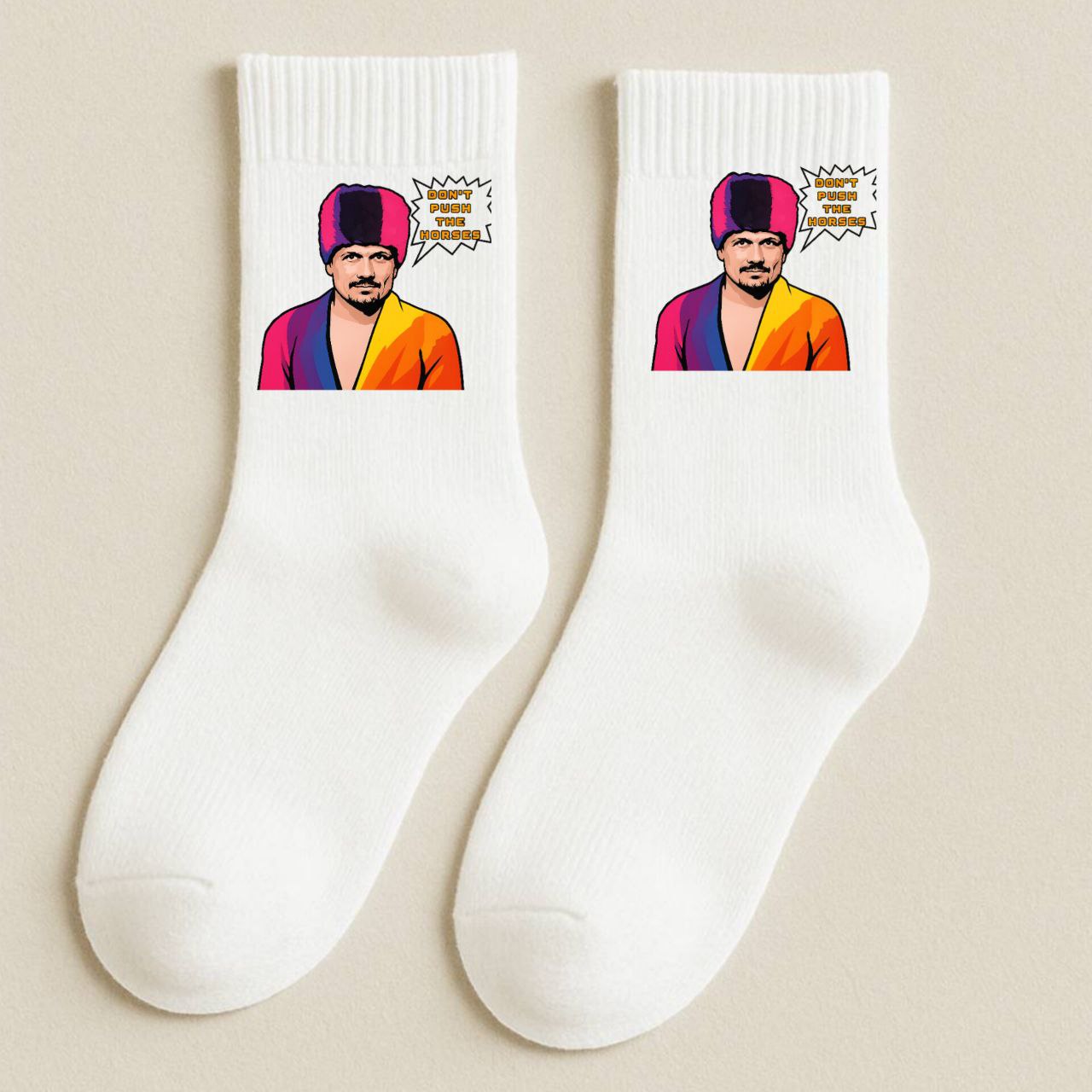 ШКАРПЕТКИ КЛАСИЧНІ БІЛІ З ПРИНТОМ "УСИК МЕМ"