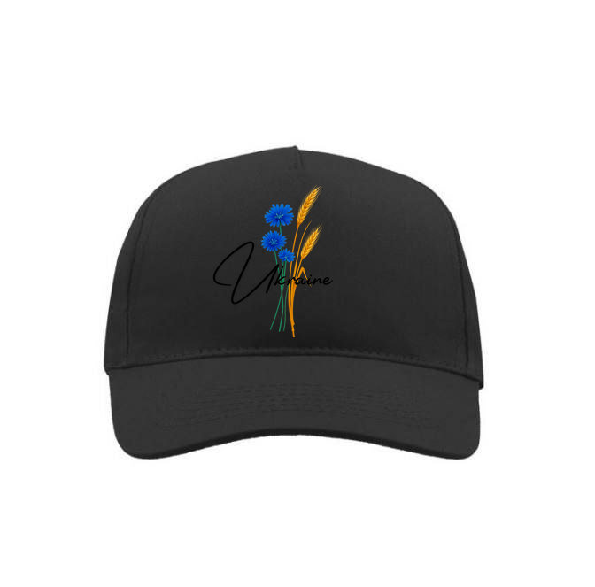 Кепка класична чорна з принтом "КОЛОСОК УКРАЇНА"
