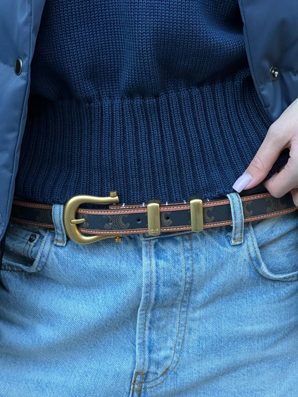 Celine Western Belt in Triomphe Canvas and Calfskin / Gold