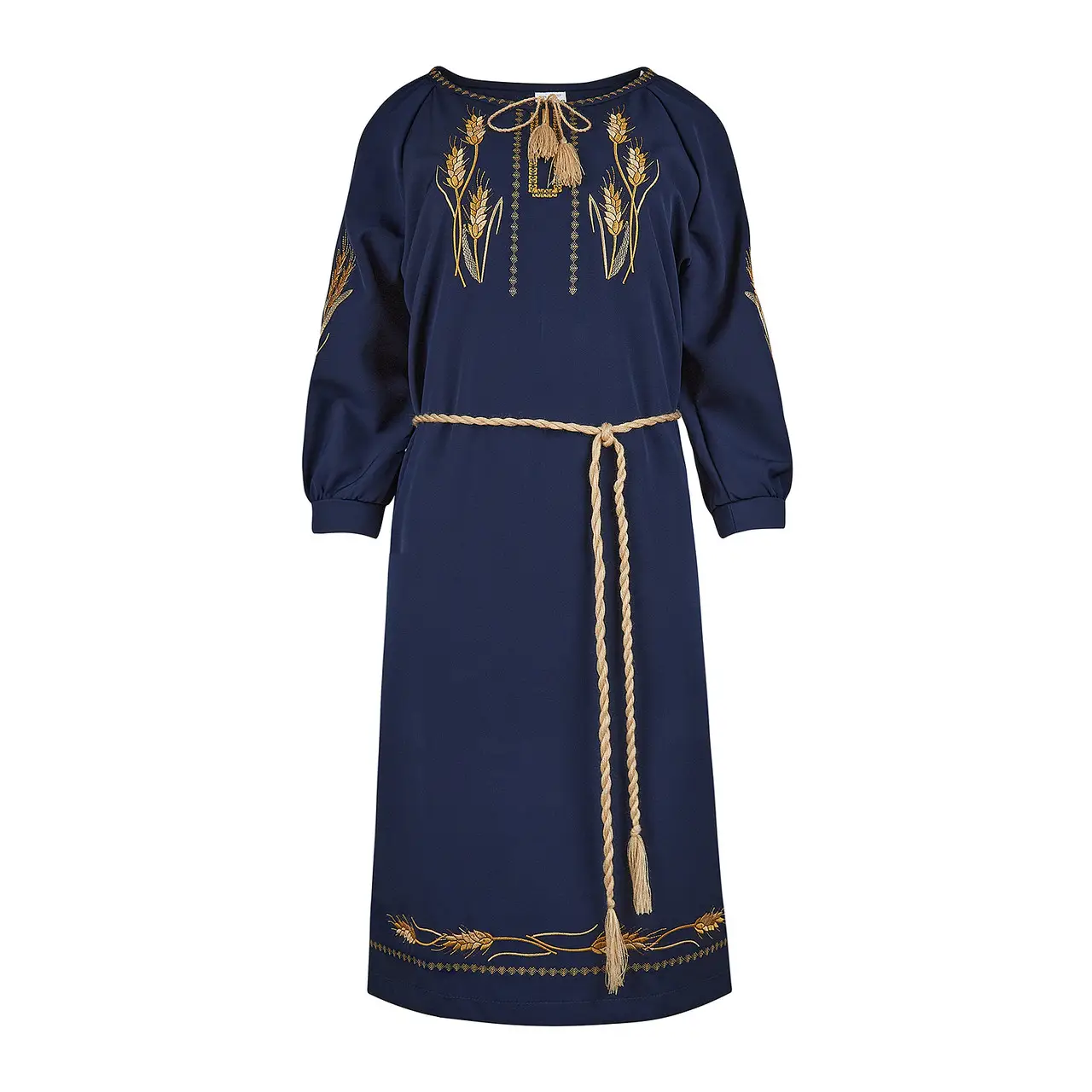 Вишите жіноче плаття з колосками + пояс-косичка