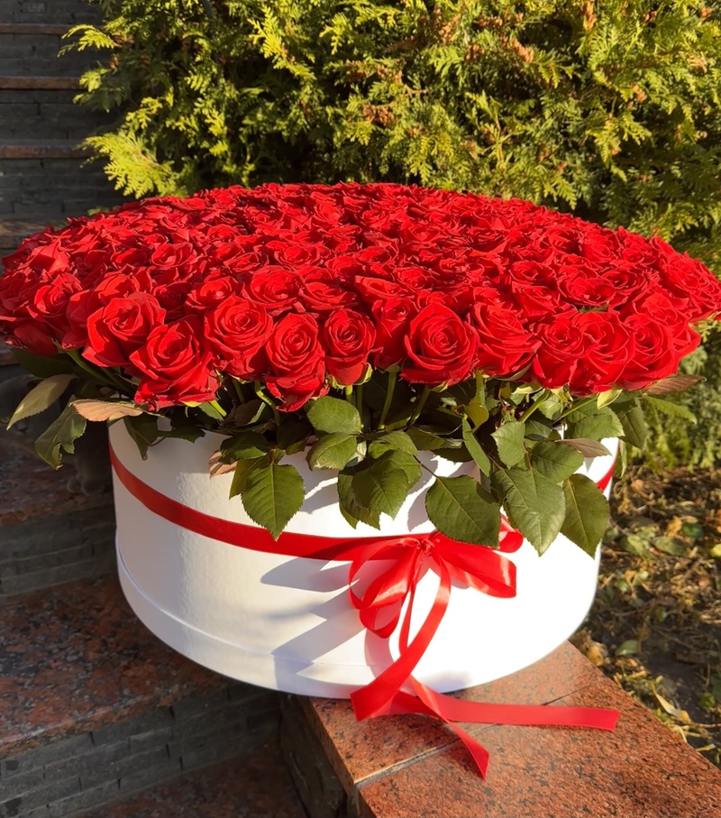 Композиція в коробці з 301 червоної троянди