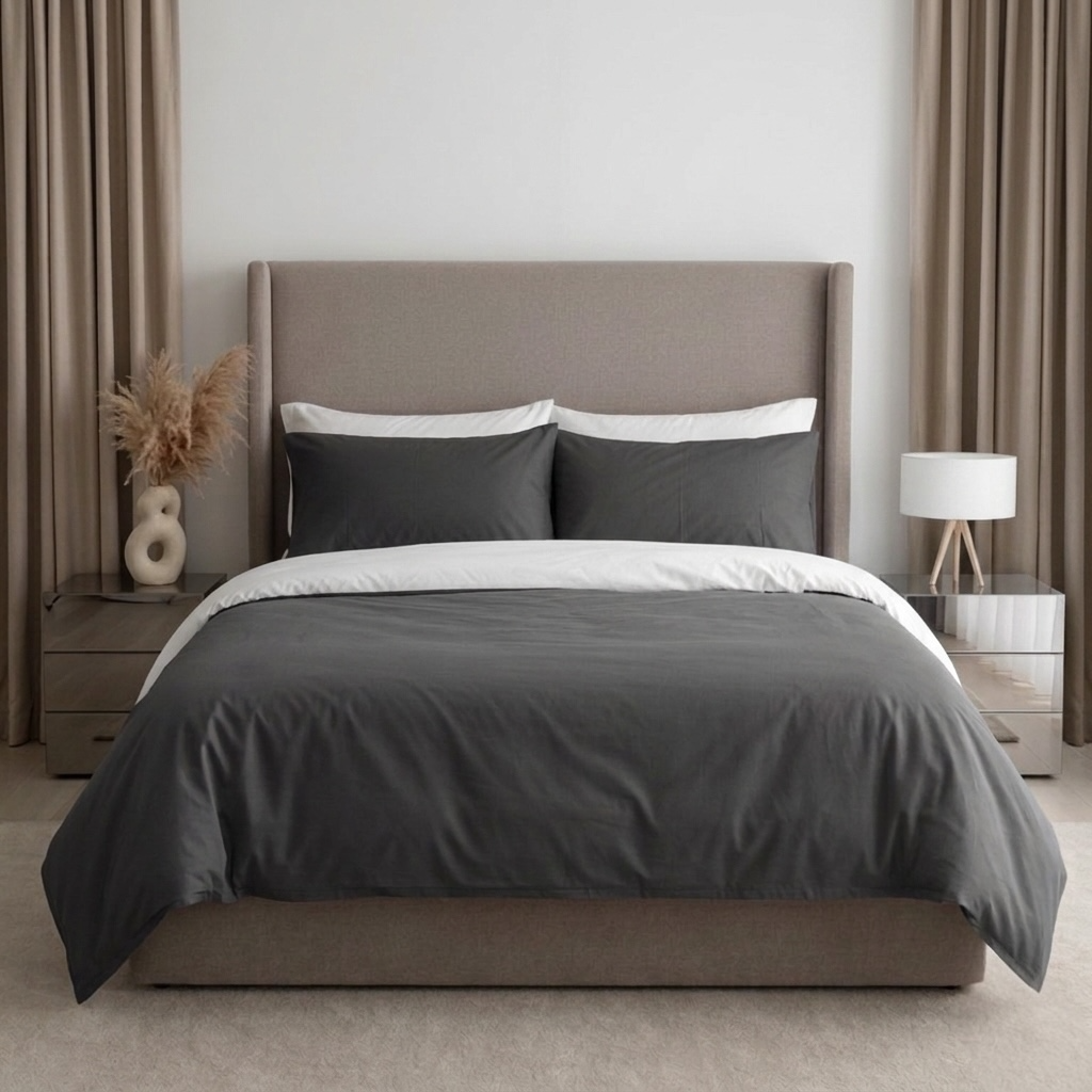 Постільна білизна з ранфорсу, колір Білий&Антрацит