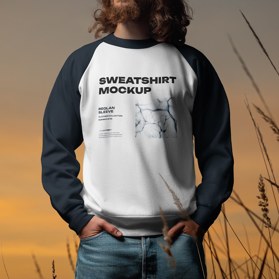 6 Mockups of Men's Raglan Sleeve Sweatshirt on the Sunset Outdoor