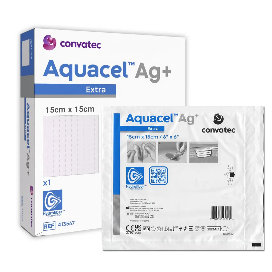 15×15см.Aquacel Ag+Extra (аквасель аг) абсорбуюча пов'язка з іонами срібла 1шт.