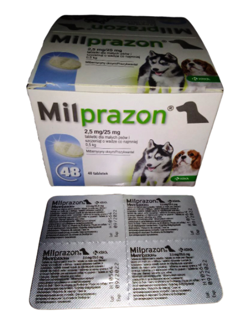 Мілпразон д/собак та цуценят масою тіла від 0,5 кг таб 2,5 мг/25 мг № 4 (без коробки)
