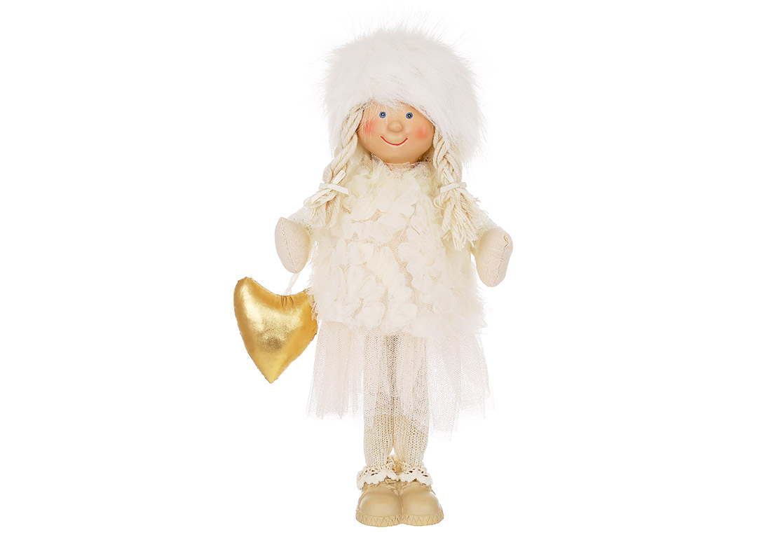 Декоративна лялька Дівчинка в хутряній шапці, 33см, колір - бежевий 835-180