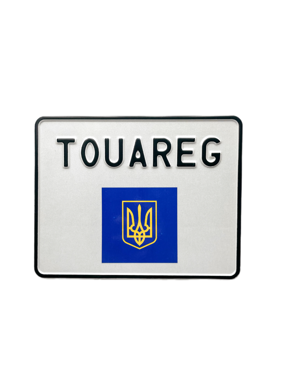 Сувенірний номер на мотоцикл з написом "TOUAREG" та гербом