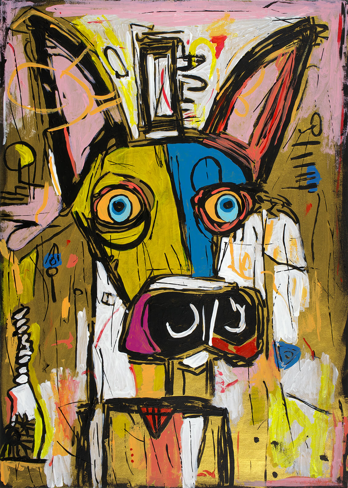 Self-Portrait of Basquiat's Dog II, 42x30 cm original acrylic painting on paper